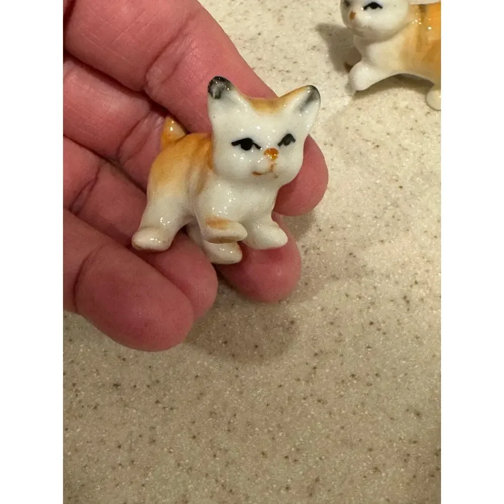 Vintage Bone China orange Cat Figurine Japan Miniature Playful Kittens